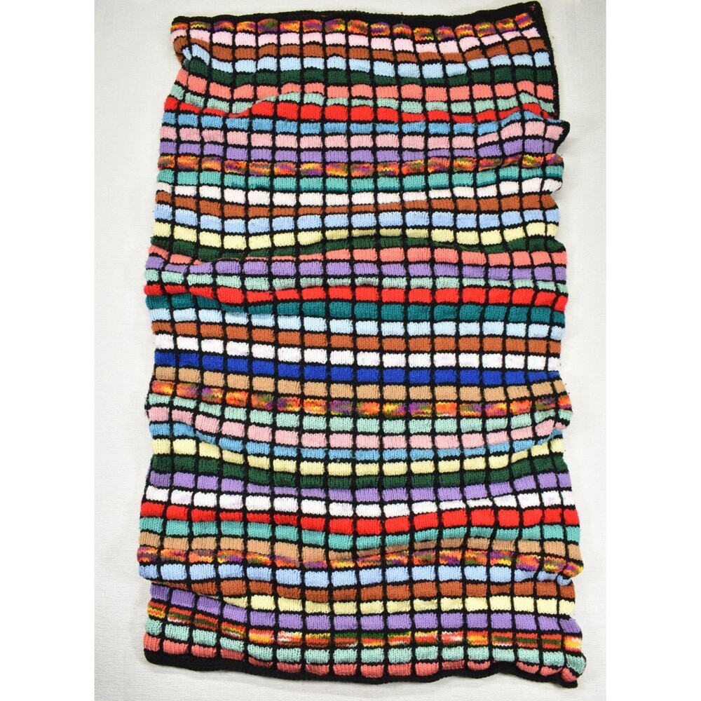 Handmade Crochet Blanket Throw 54x55 Multicolor Striped Boho Afghan Rectangles